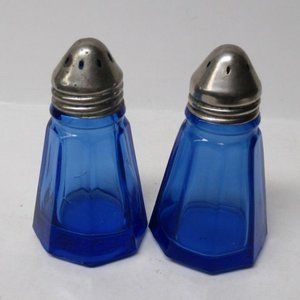 Hazel Atlas Depression Glass Cobalt Blue 8-Sided PANELED Salt and Pepper Shakers
